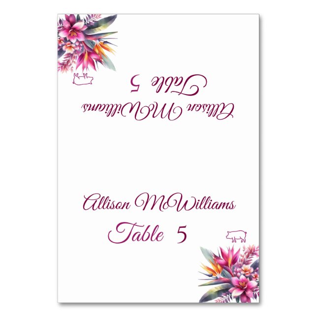 Tropiska bliss-Gris-ikonen-Bröllop- Bordsnummer (Framsidan)