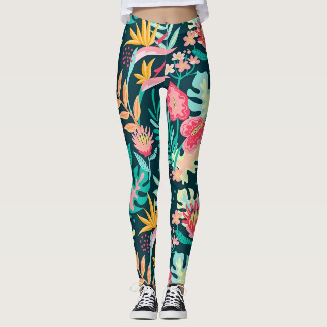 Tropiska blombaljväxter leggings (Framsida)
