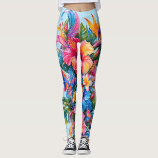 Tropiska blomlegginningar | Färgglada hibiskusflor Leggings