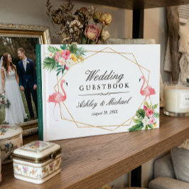 Tropiska Blommiga Löv Flamingos Bröllop Gästböcker