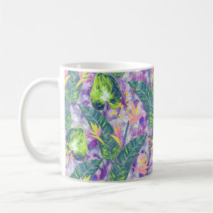 Tropiska blommigtar, botaniska, lilaska, grönt, ro kaffemugg