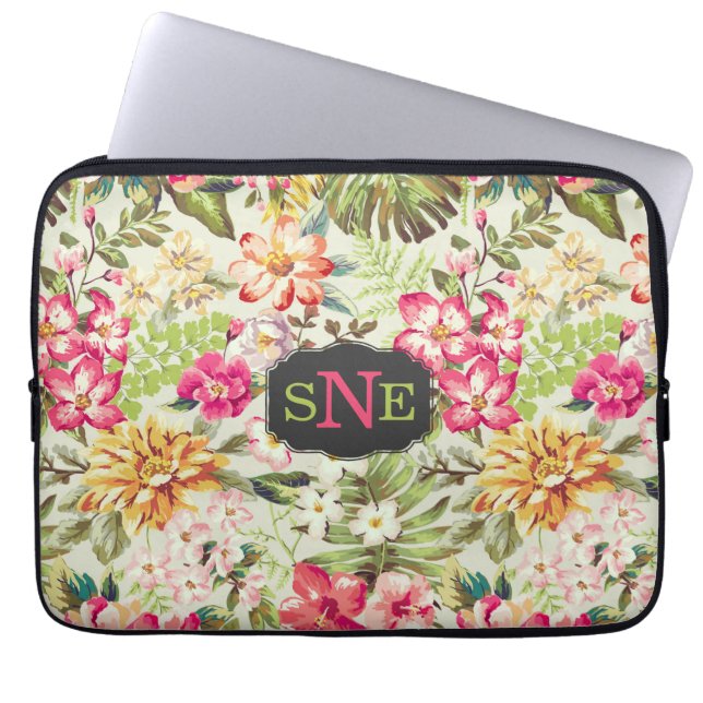 Tropiska Blommigtar för rosa och Grönt Laptop Sleeve (Framsidan)