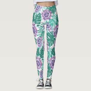 Tropiska Blommigtar som är böjda Leggings