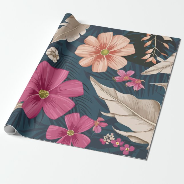 Tropiska Blommigtar Vibranta blodkroppar och Elega Presentpapper (Utrullad)