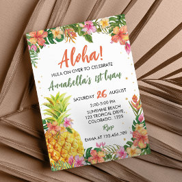 Tropiska Blommigten Aloha First Luau Birthday Inbjudningar