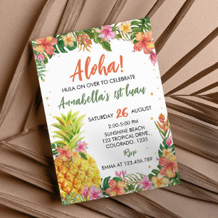 Tropiska Blommigten Aloha First Luau Birthday Inbjudningar