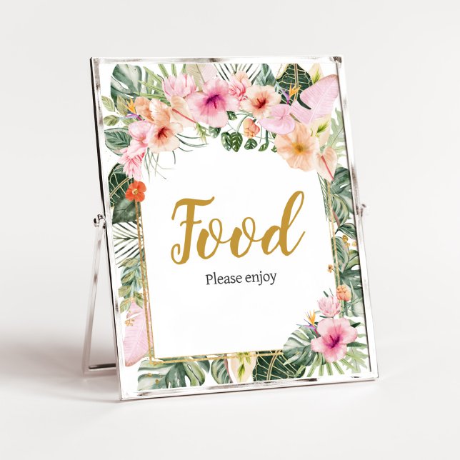 Tropiska Blommigten Aloha Food Poster (Girl Hawaiian Baby Shower Food Sign)