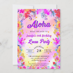 Tropiska Blommigten Aloha Luau Birthday Inbjudningar