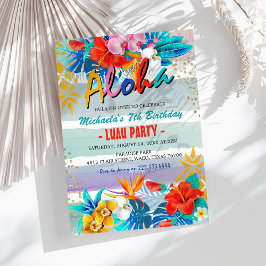 Tropiska Blommigten Aloha Luau Födelsedagsfest Inbjudningar