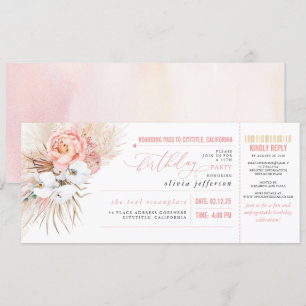 Tropiska Blommigten Boarding Pass Birthday Biljett Inbjudningar