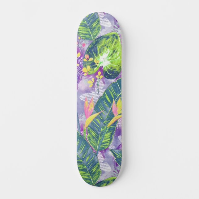 Tropiska blommigten, botaniska mini skateboard bräda 18,5 cm (Framsida)