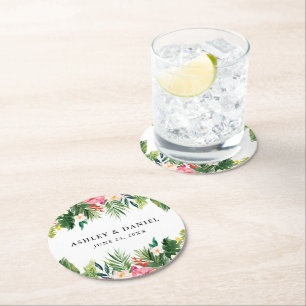 Tropiska Blommigten Bröllop Underlägg Papper Rund