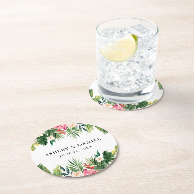 Tropiska Blommigten Bröllop Underlägg Papper Rund (Insitu)