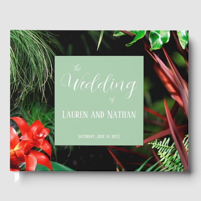 Tropiska Blommigten, Earthy Färg, Modern, Bröllop. Gästböcker (Framsida)