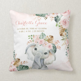 Tropiska  Blommigten Elephant Baby Birth Stats Kudde