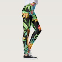 Tropiska Blommigten Exotic Black Leggings