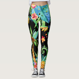 Tropiska Blommigten Exotic Black Leggings