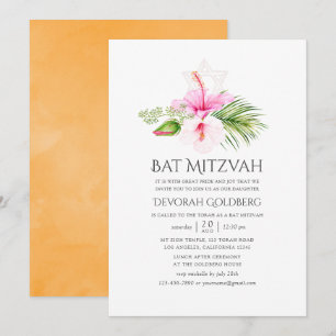Tropiska Blommigten för vattenfärg Bat mitzvah Inbjudningar