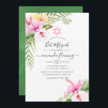 Tropiska Blommigten för vattenfärg Bat mitzvah Inbjudningar<br><div class="desc">Bat mitzvah vattenfärgsinbjudan med rosa och orange hibiscus med elegant handskriftsformat designad för att snabbt och enkelt kunna anpassas till dina händelsespecifikationer.</div>
