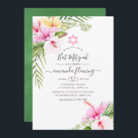 Tropiska Blommigten för vattenfärg Bat mitzvah Inbjudningar<br><div class="desc">Bat mitzvah vattenfärgsinbjudan med rosa och orange hibiscus med elegant handskriftsformat designad för att snabbt och enkelt kunna anpassas till dina händelsespecifikationer.</div>
