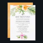 Tropiska Blommigten för vattenfärg Bat mitzvah Inbjudningar<br><div class="desc">Bat mitzvah inbjudan till vattenfärgsstrand med rosa och orange hibiscus designad för att snabbt och enkelt kunna anpassas till dina händelsespecifikationer.</div>