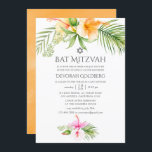 Tropiska Blommigten för vattenfärg Bat mitzvah Inbjudningar<br><div class="desc">Bat mitzvah inbjudan till vattenfärgsstrand med rosa och orange hibiscus designad för att snabbt och enkelt kunna anpassas till dina händelsespecifikationer.</div>