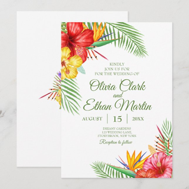 Tropiska Blommigten Garden Inbjudningar (Fram/baksida)