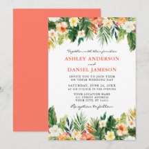 Tropiska Blommigten Greenery Bröllop Coral