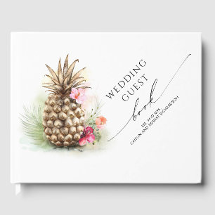 Tropiska Blommigten Guld Pineapple Bröllop Gästböcker