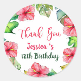 Tropiska Blommigten Hawaii Tack Birthday Runt Klistermärke