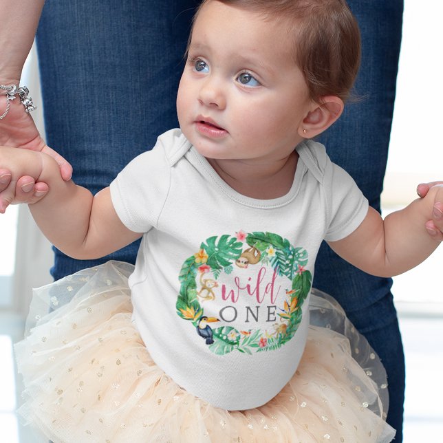 Tropiska Blommigten Jungle Animals första födelsed T Shirt (Skapare uppladdad)