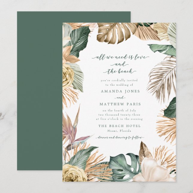 Tropiska Blommigten Kärlek och Beach Wedding Inbju (Fram/baksida)