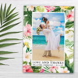 Tropiska Blommigten Kärlek och tack Vykort<br><div class="desc">Elegant Watercolor Tropical Blommigt,  Greenery and Handflatan Lövs Bride and Groom Kärlek och Tack Bröllop Photo Tack vycard</div>