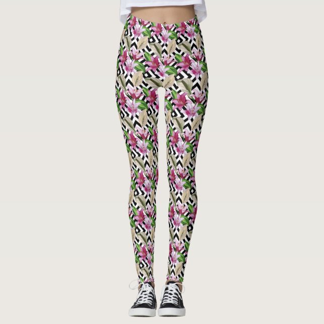 Tropiska Blommigten Kvinnors förband (Rosa) Leggings (Framsida)