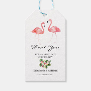 Tropiska Blommigten Löv Flamingo Bröllop Tack Presentetikett