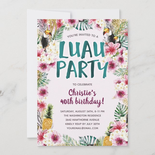 Tropiska Blommigten Luau-Födelsedagsfesten Inbjudningar (Framsida)