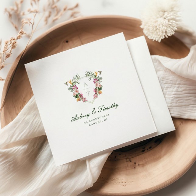 Tropiska Blommigten Monogram Bröllop Pappersservett (Skapare uppladdad)