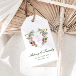 Tropiska Blommigten Monogram Bröllop Presentetikett