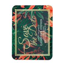 Tropiska Blommigten och Guld Ram Bröllop spara dat