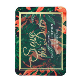 Tropiska Blommigten och Guld Ram Bröllop spara dat Magnet