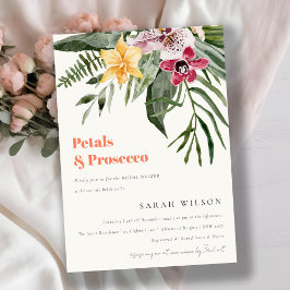 Tropiska Blommigten Petals & Prosecco Möhippa Inbjudningar