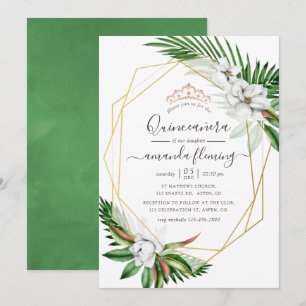 Tropiska Blommigten Quinceañera Inbjudningar