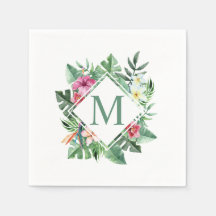Tropiska Blommigten Ram Monogram | Napkin