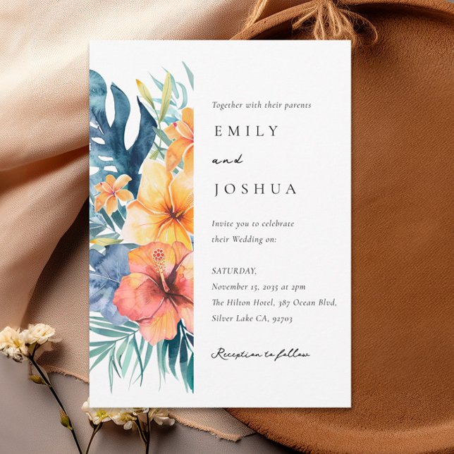 Tropiska Blommigten Sommarfärg Bröllop Inbjudningar (Skapare uppladdad)