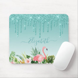 Tropiska Blommigten Teal Glitter Musmatta