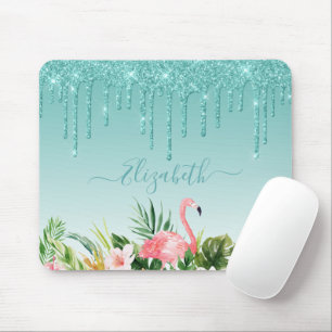 Tropiska Blommigten Teal Glitter Musmatta