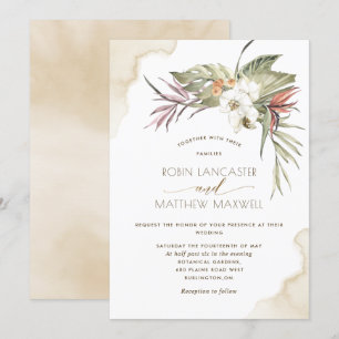 Tropiska Blommigten Torkade Handflatan Löv, Cream  Inbjudningar