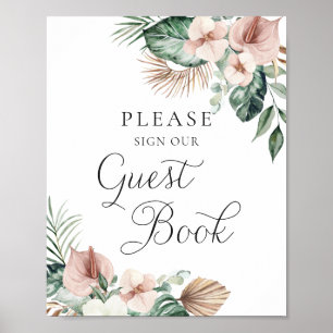 Tropiska Blommigten vid Bröllop Guest Bok Poster