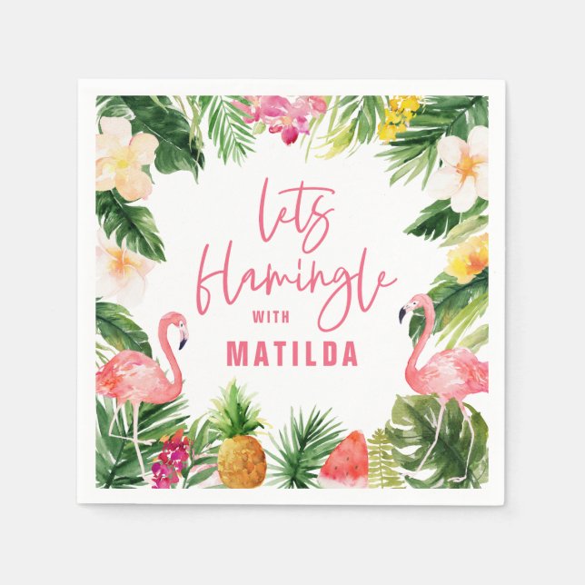 tropiska blommigtens rosa gult flamingo-snyggt pappersservett (Framsidan)