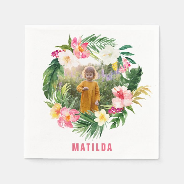 tropiska blommigtens rosa gult flamingo-snyggt pappersservett (Framsidan)